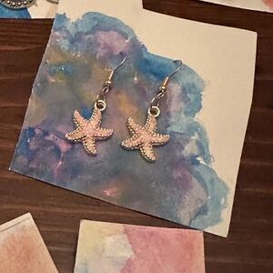 Pink and Gold Enamel Starfish Earrings